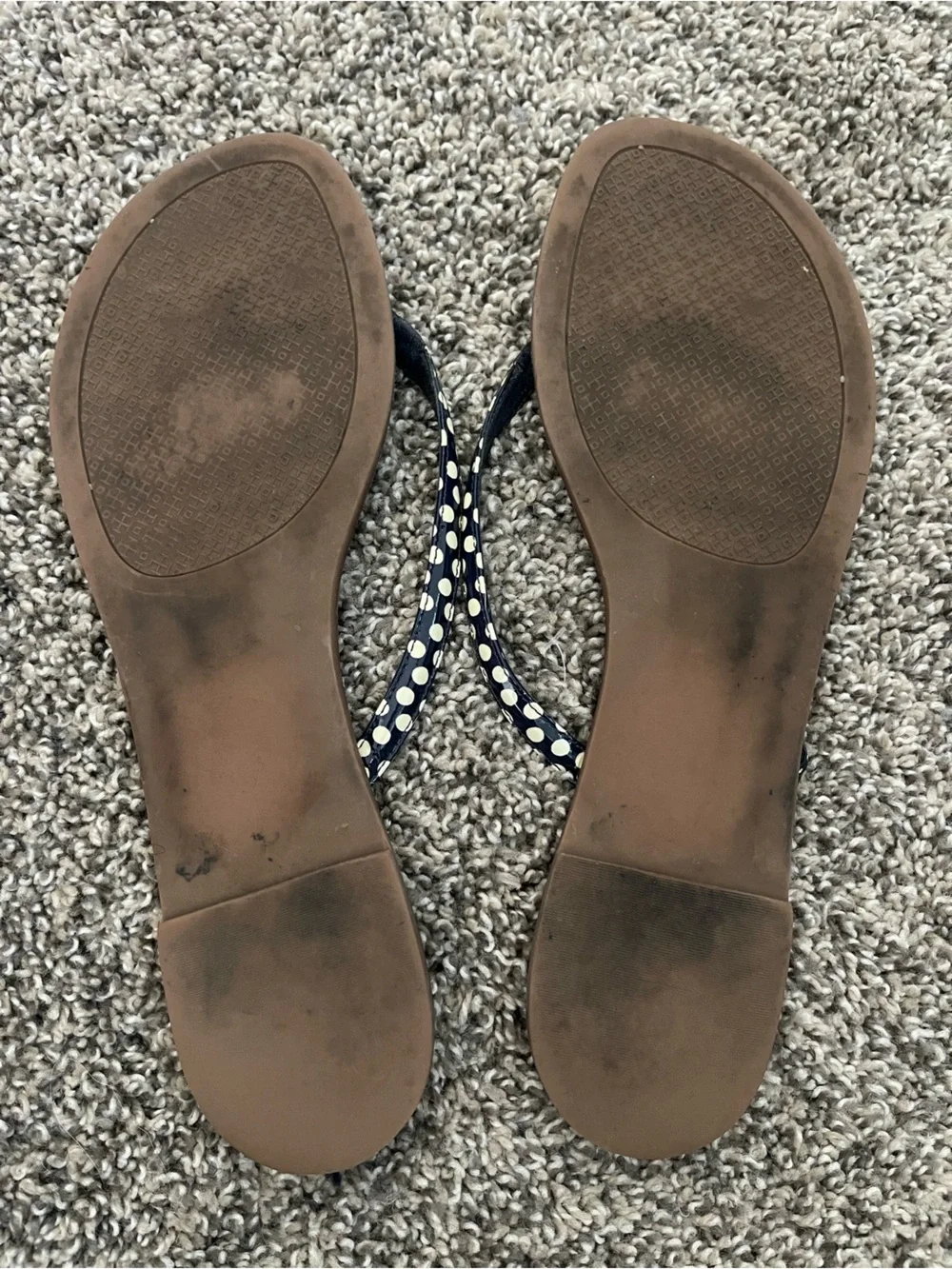 Women’s Tory Burch Terra Nautical Polka Dot Thong Sandals Flip Flops Navy Sz 10